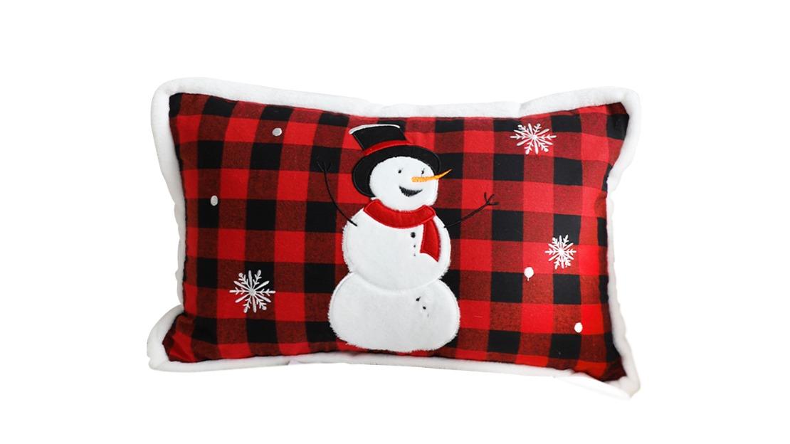 Soga Red Christmas Snowman Lumbar Cushion - 30cm