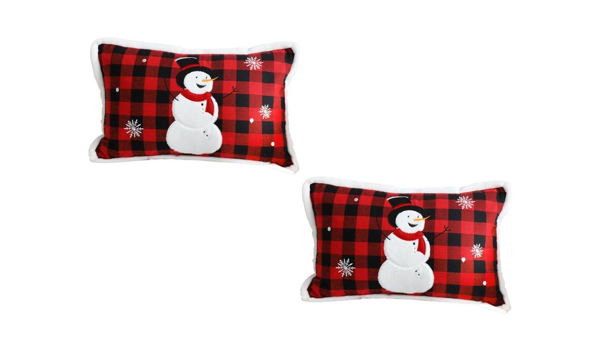 Soga Set of 2 Red Christmas Snowman Lumbar Cushion - 30cm