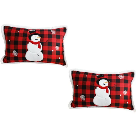 Soga Set of 2 Red Christmas Snowman Lumbar Cushion - 30cm