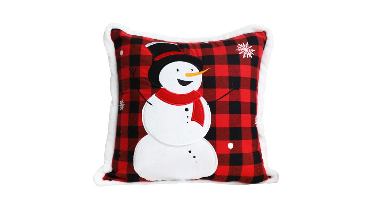Soga Red Christmas Snowman Square Cushion - 45cm