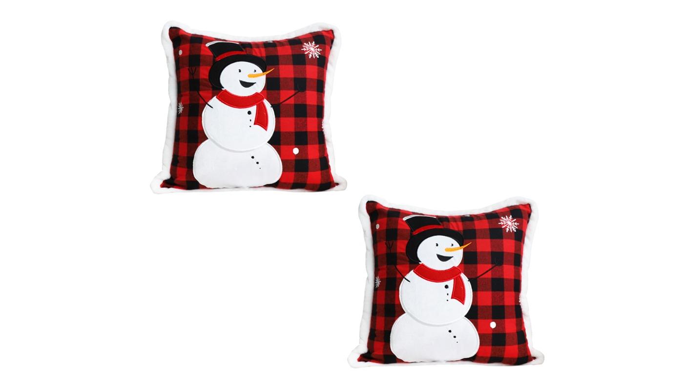 Soga Set of 2 Red Christmas Snowman Square Cushion - 45cm