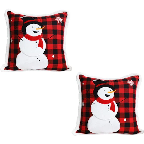 Soga Set of 2 Red Christmas Snowman Square Cushion - 45cm