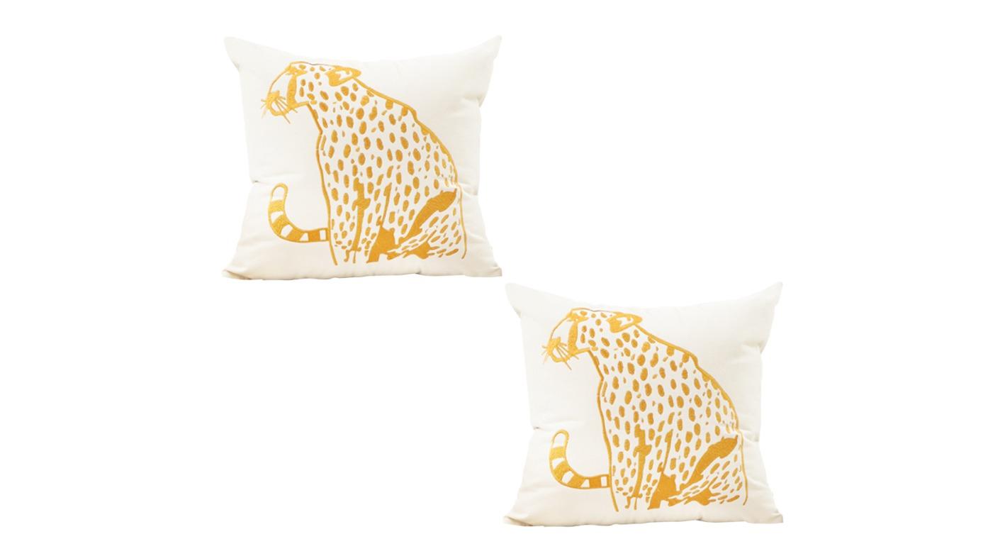 Soga Set of 2 White Light Luxury with Golden Leopard Design Cushion - 45cm