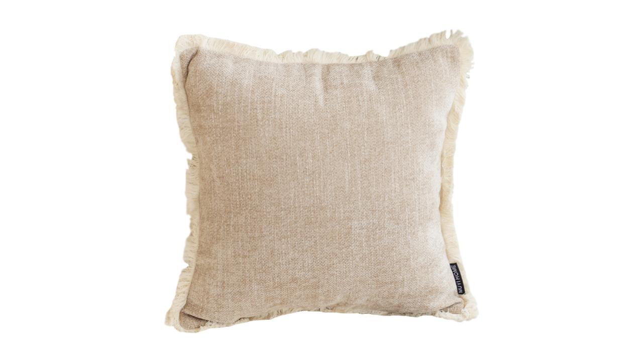 Soga Latte Color Chenille Textured with Stylish Tassel Cushion - 45cm