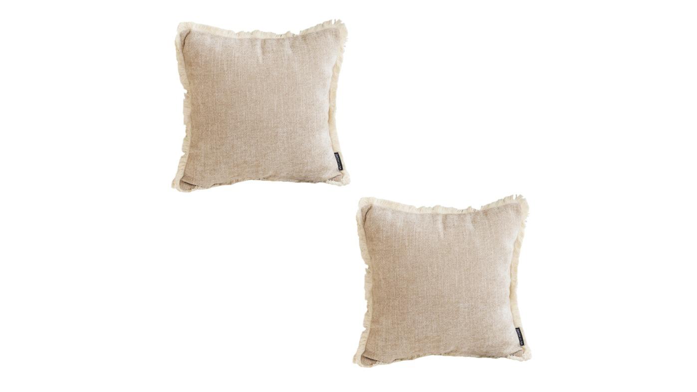 Soga Set of 2 Latte Color Chenille Textured with Stylish Tassel Cushion - 45cm