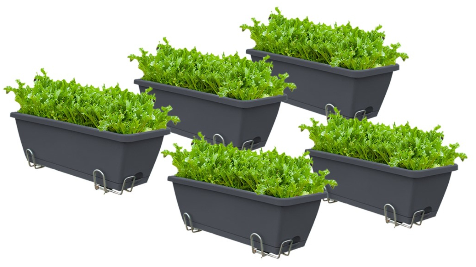 Soga Black Rectangular Planter with Holder - Set of 5