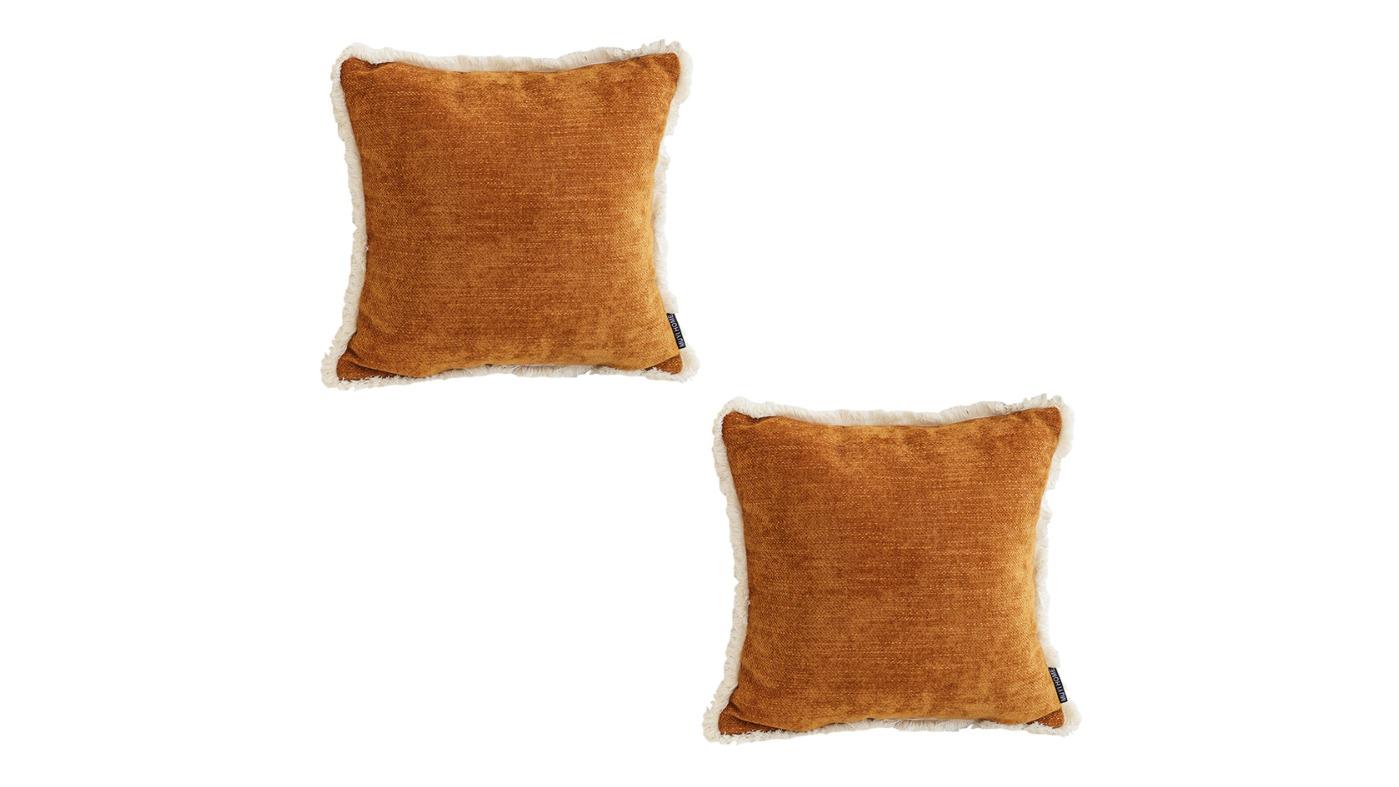 Soga Set of 2 Sunset Orange Chenille Textured with Stylish Tassel Cushion - 45cm