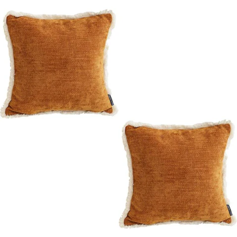 Soga Set of 2 Sunset Orange Chenille Textured with Stylish Tassel Cushion - 45cm