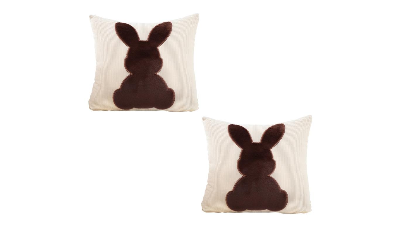 Soga Set of 2 Light Tan with Soft Coffee Bunny Design Square Cushion - 45cm