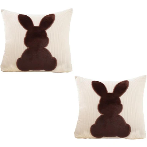 Soga Set of 2 Light Tan with Soft Coffee Bunny Design Square Cushion - 45cm