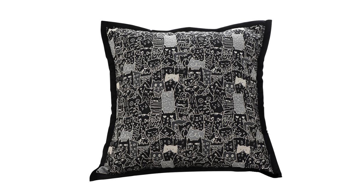 Soga Black Cat Paradise Wide Border Decorative Cushion - 45cm
