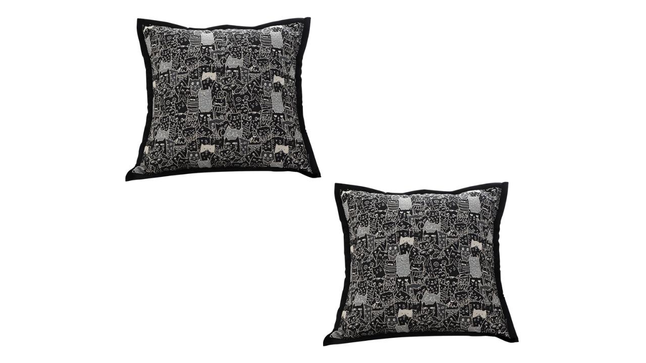 Soga Set of 2 Black Cat Paradise Wide Border Decorative Cushion - 45cm