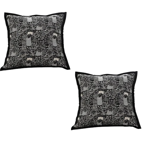 Soga Set of 2 Black Cat Paradise Wide Border Decorative Cushion - 45cm