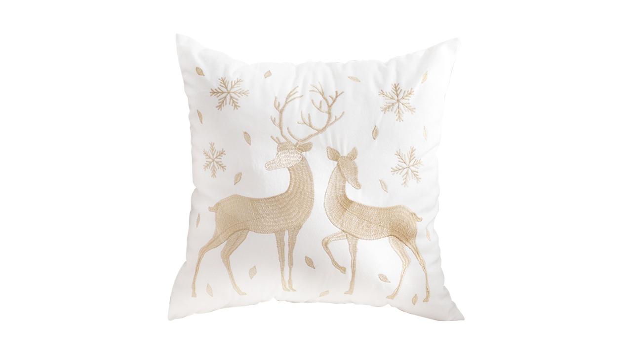 Soga White with Golden Christmas Reindeer Festive Cushion - 45cm