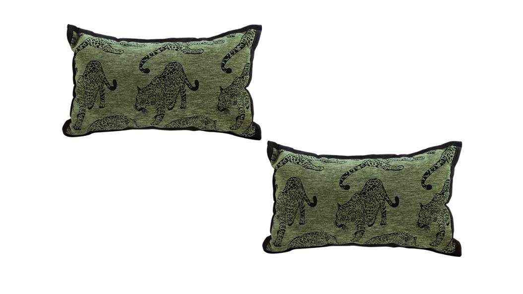 Soga Set of 2 30cm Leopard Light Lumbar Decorative Cushion - Green