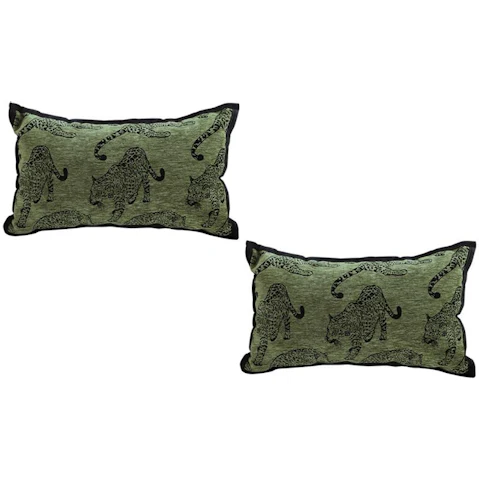 Soga Set of 2 30cm Leopard Light Lumbar Decorative Cushion - Green