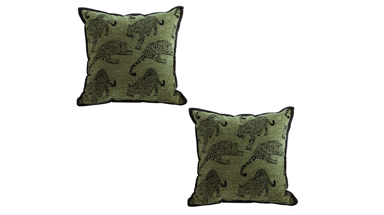 Soga Set of 2 Green Leopard Square Retro Decorative Cushion - 40cm