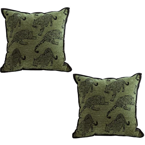 Soga Set of 2 Green Leopard Square Retro Decorative Cushion - 40cm