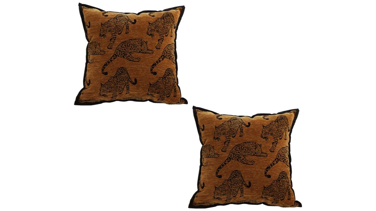 Soga Set of 2 Dark Brown Leopard Square Retro Decorative Cushion - 45cm