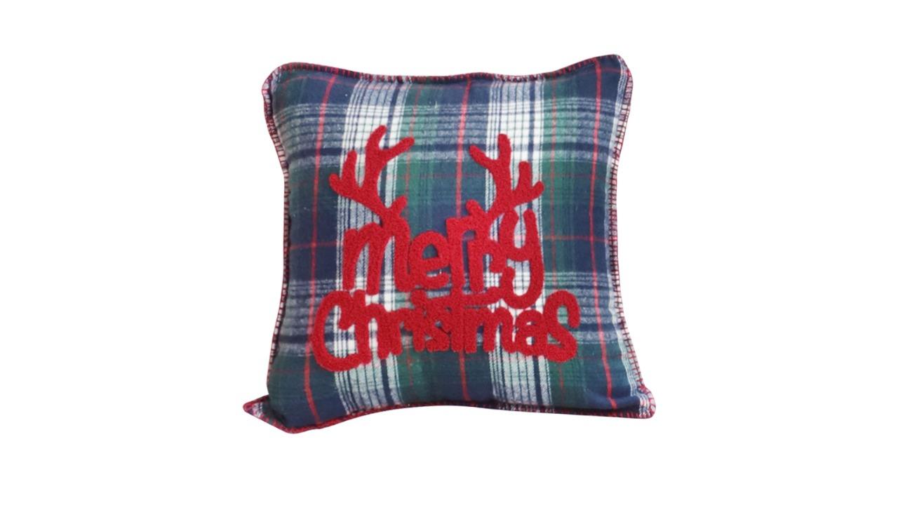 Soga Multi-coloured Christmas Plaid with Antler Design Cushion - 45cm