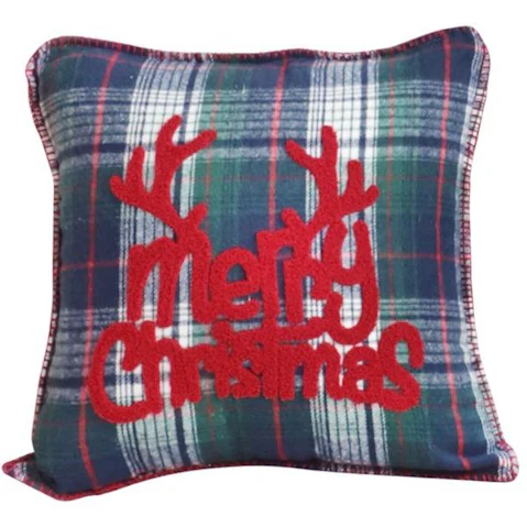 Soga Multi-coloured Christmas Plaid with Antler Design Cushion - 45cm
