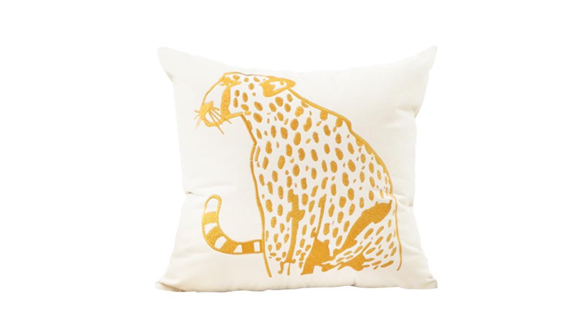 Soga White Light Luxury with Golden Leopard Design Cushion - 45cm
