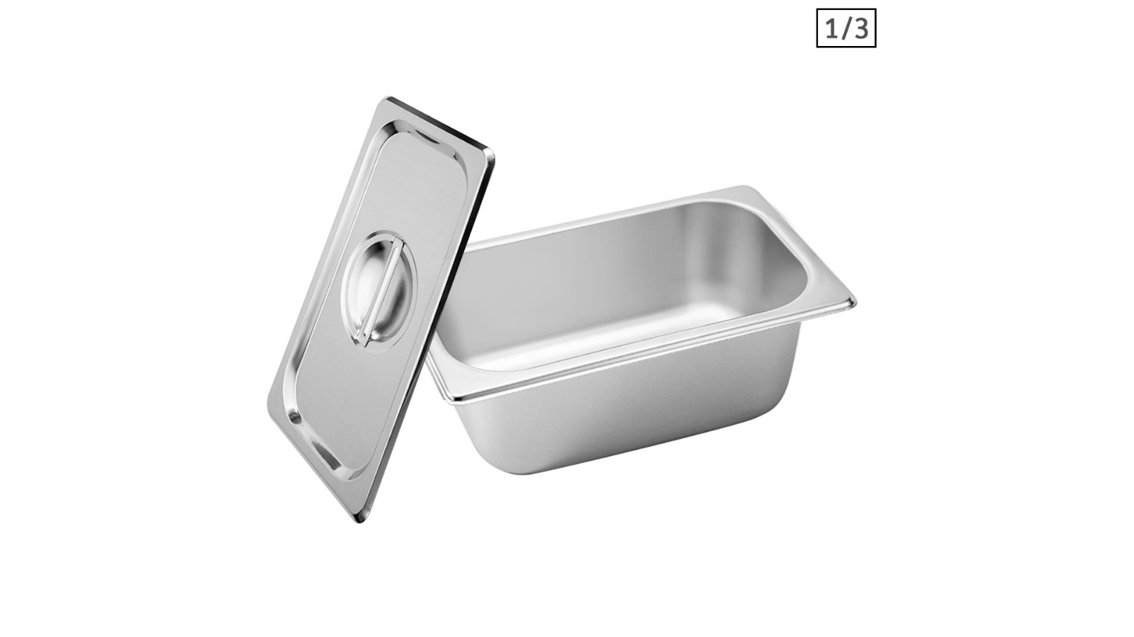 SOGA Gastronorm GN Pan Full Size 1/3 GN Pan 10cm Deep Stainless Steel Tray With Lid