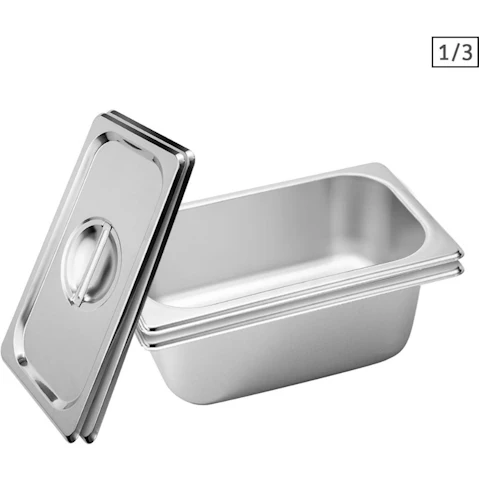 SOGA 2x Gastronorm GN Pan Full Size 1/3 GN Pan 10cm Deep Stainless Steel Tray With Lid