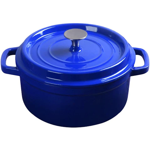 SOGA Cast Iron 24cm Enamel Porcelain Stewpot Casserole Stew Cooking Pot With Lid 3.6L - Blue