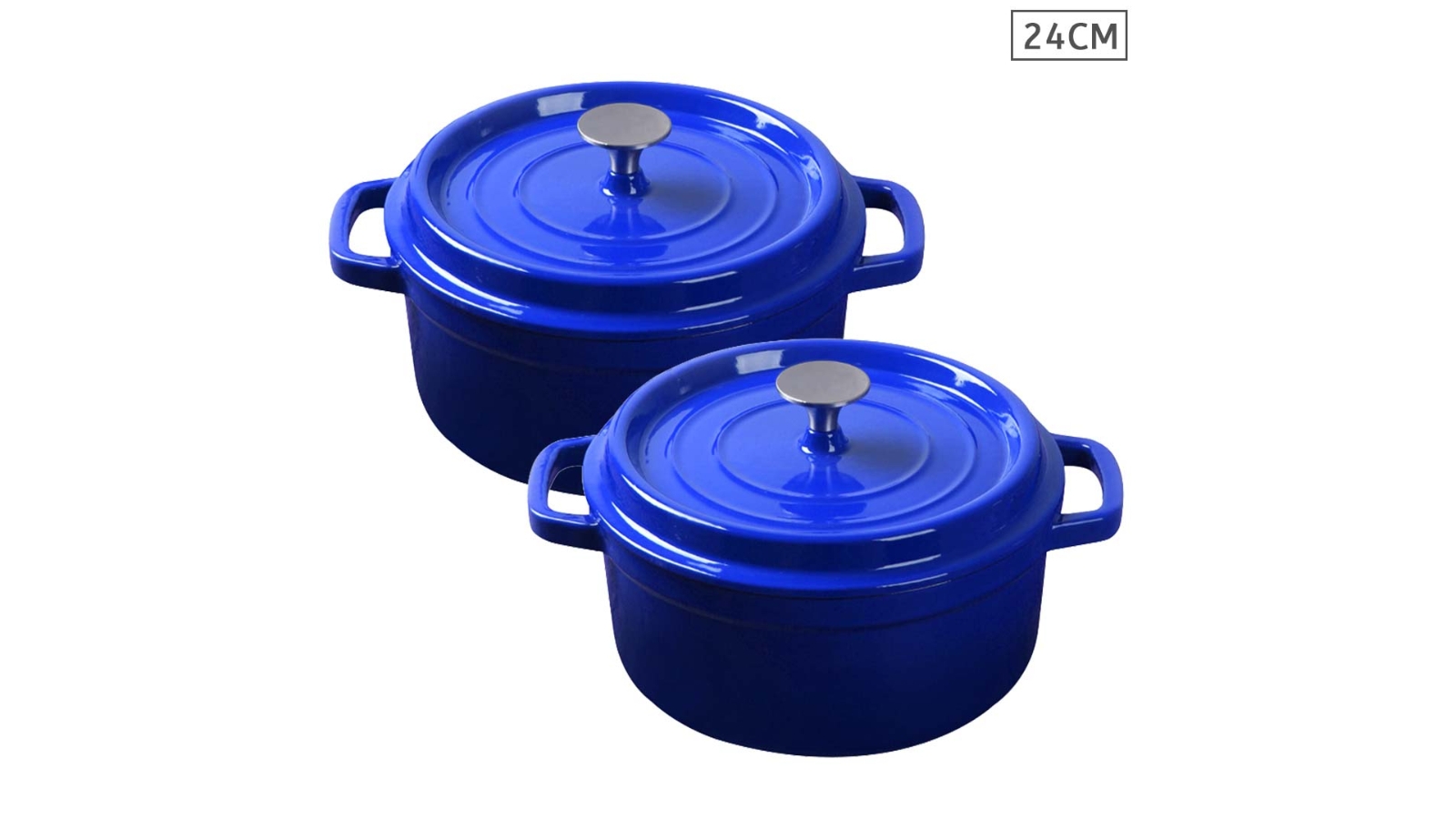 SOGA 2x Cast Iron 24cm Enamel Porcelain Stewpot Casserole Stew Cooking Pot With Lid - Blue