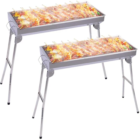 SOGA 2X Skewers Grill Portable Stainless Steel Charcoal BBQ Outdoor 6-8 Persons