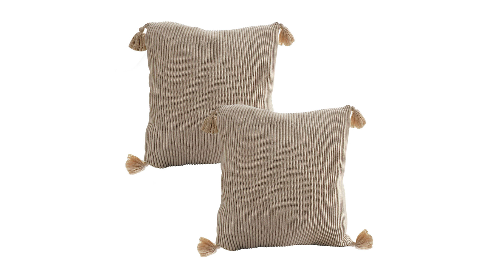 Soga 2 Piece Off White Wabi-Sabi Pillow Cotton Striped Tassel Square Throw Pillow - 45cm