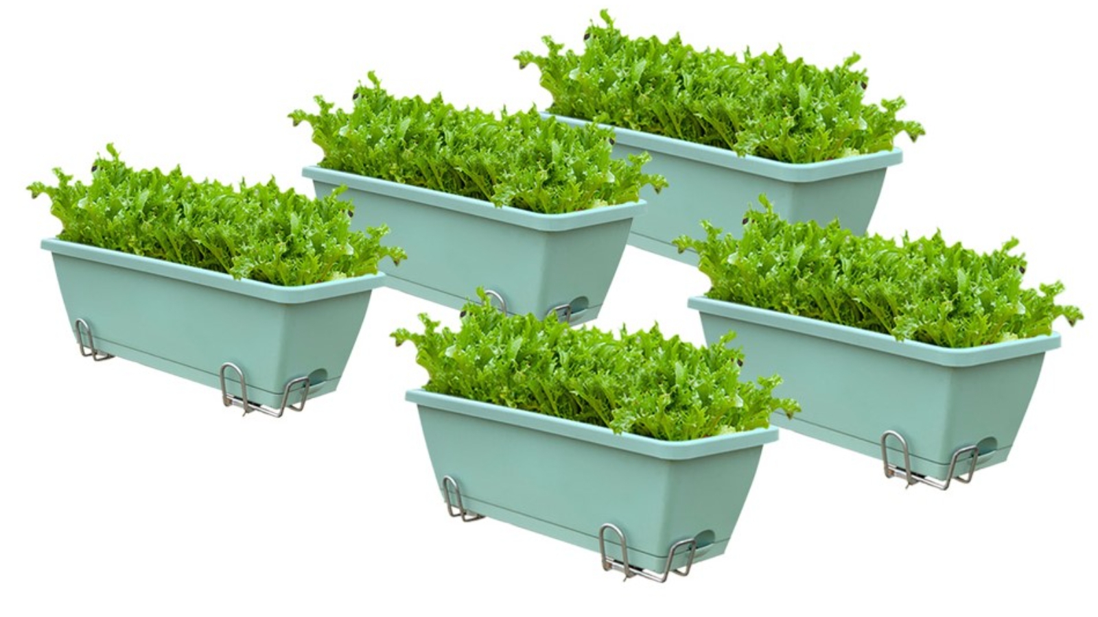 Soga Green Rectangular Planter with Holder - Set of 5