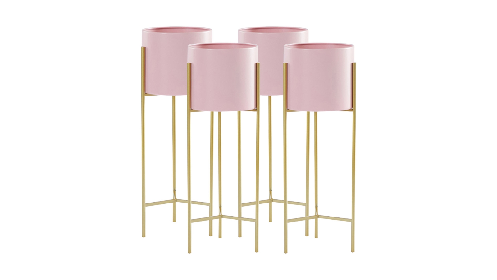 Soga 4 Piece 2 Layer Gold Metal Plant Stand with Pink Flower Pot Holder - 60cm