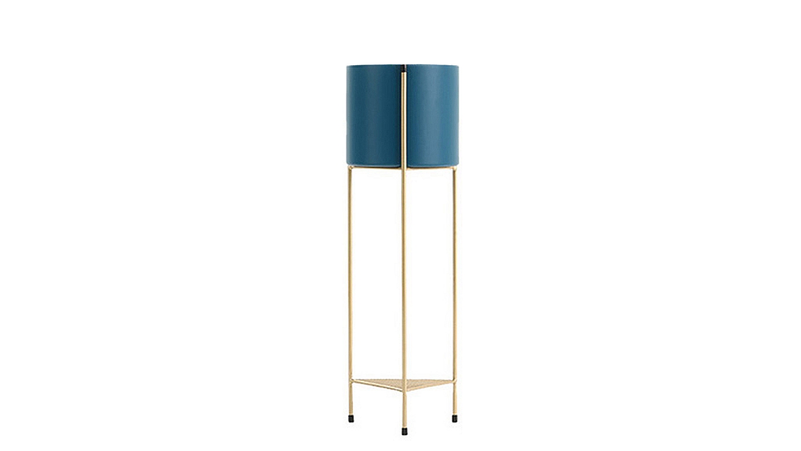Soga 2 Layer Gold Metal Plant Stand with Blue Flower Pot Holder - 65cm