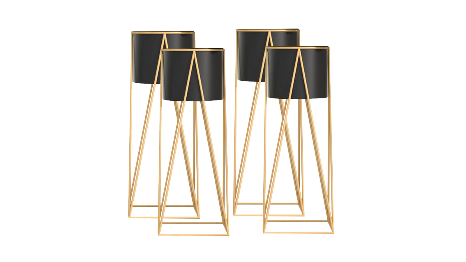 Soga 4 Piece Gold Metal Plant Stand with Black Flower Pot Holder - 70cm