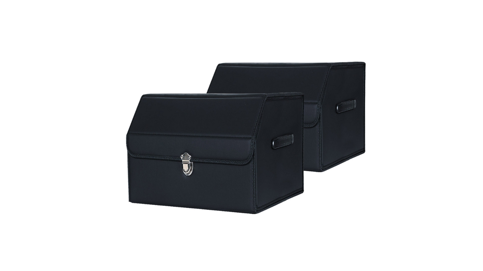 SOGA 2 Piece Black Leather Car Boot Collapsible Foldable Trunk with Lock - Small