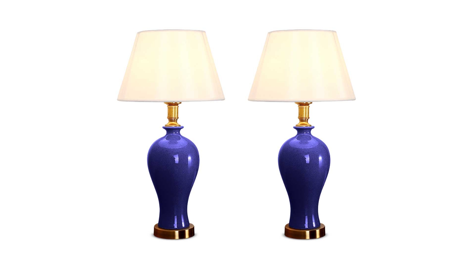 SOGA 2 Piece Ceramic Oval Table Lamp with Gold Metal Base - Blue