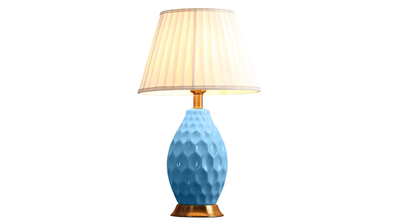 SOGA Textured Ceramic Oval Table Lamp with Gold Metal Base - Blue