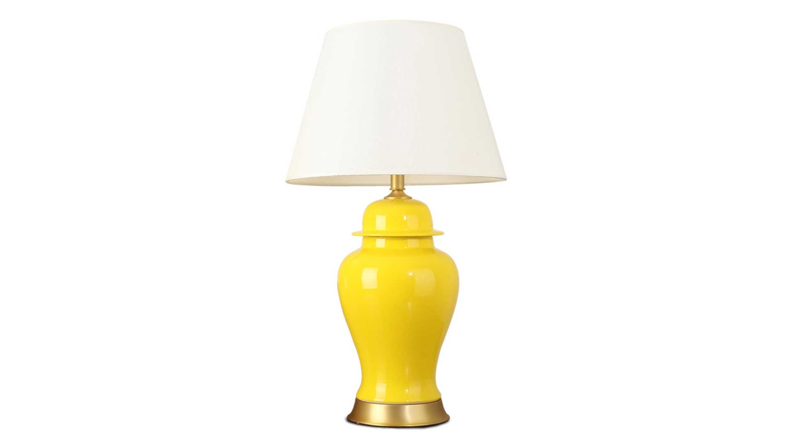 SOGA Ceramic Oval Table Lamp with Gold Metal Base Desk Lamp - Yellow