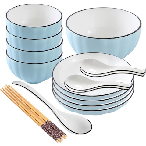 Soga Set of 9 Japanese Style Ceramic Dinnerware Bowl Set - Blue