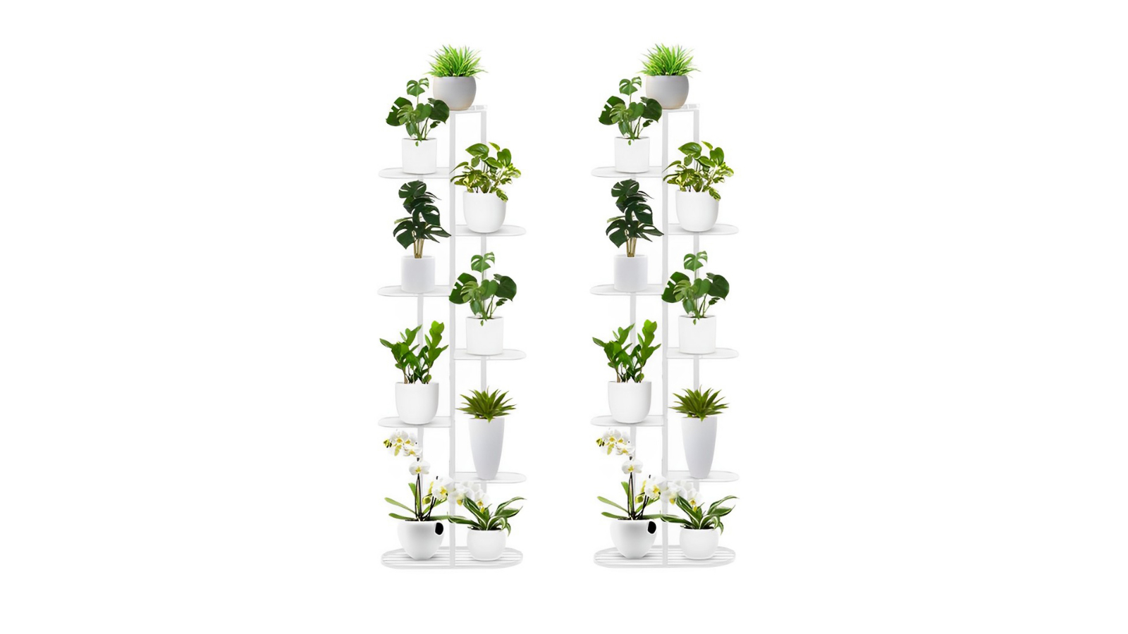 SOGA 8 Tier 9 Pots White Metal Plant Rack Flowerpot Storage Display Stand Holder Home Garden Decor - 2 Piece