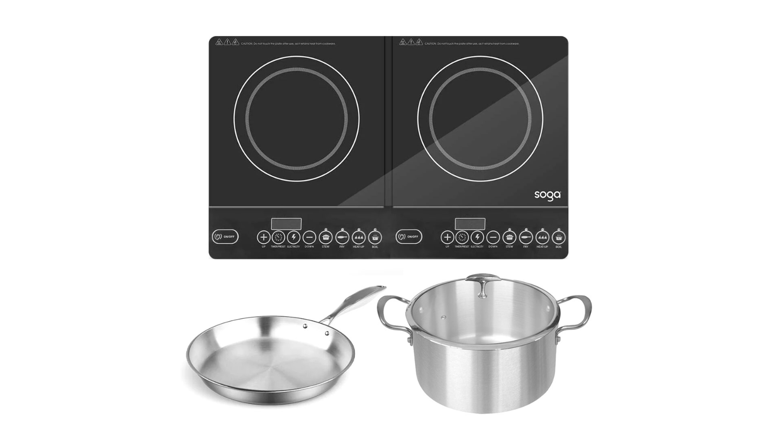 SOGA Dual Burners Cooktop Stove with 28cm Stainless Steel Induction Casserole and 28cm Fry Pan