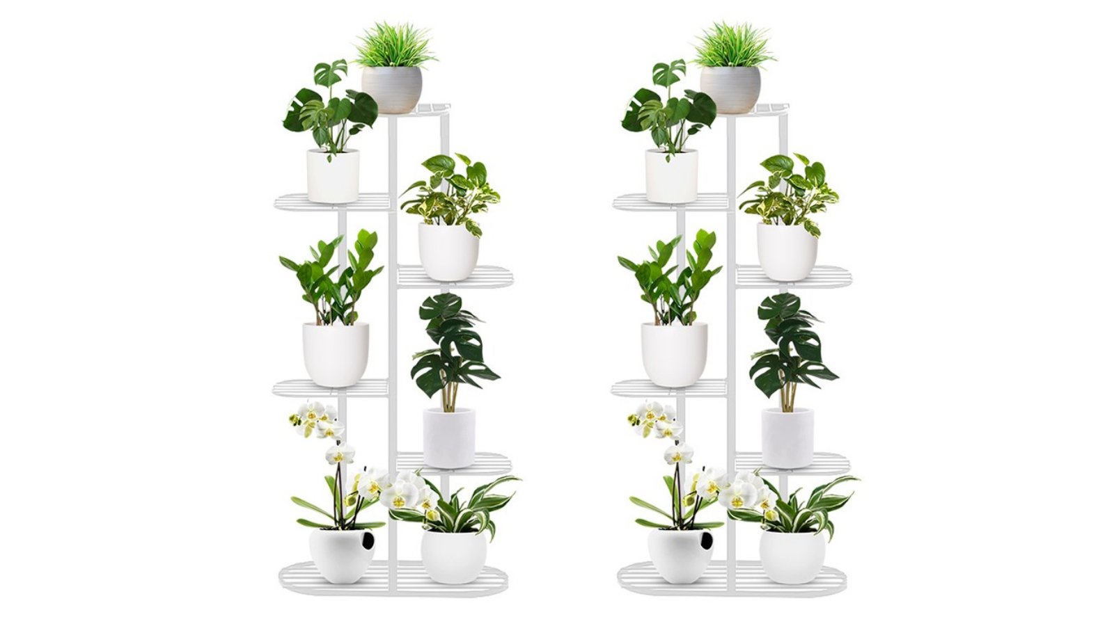 SOGA 6 Tier 7 Pots White Metal Plant Rack Flowerpot Storage Display Stand Holder Home Garden Decor - 2 Piece