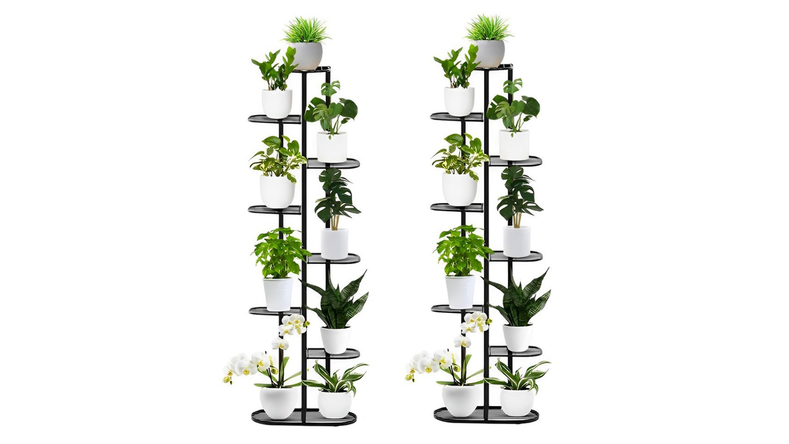 SOGA 8 Tier 9 Pots Black Metal Plant Rack Flowerpot Storage Display Stand Holder Home Garden Decor - 2 Piece