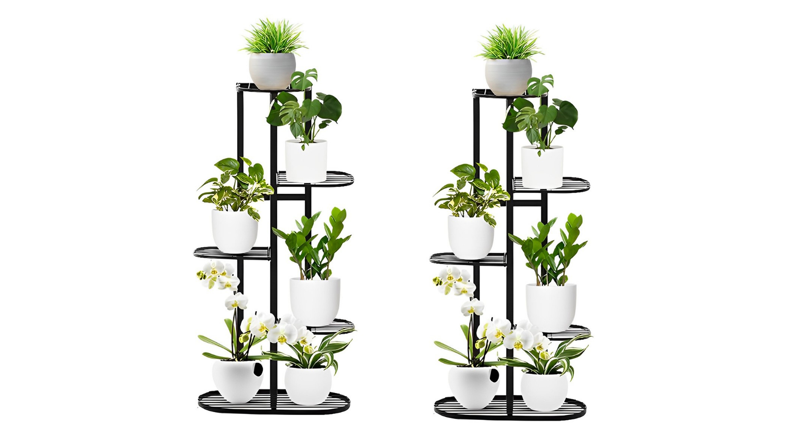 SOGA 5 Tier 6 Pots Black Metal Plant Rack Flowerpot Storage Display Stand Holder Home Garden Decor - 2 Piece