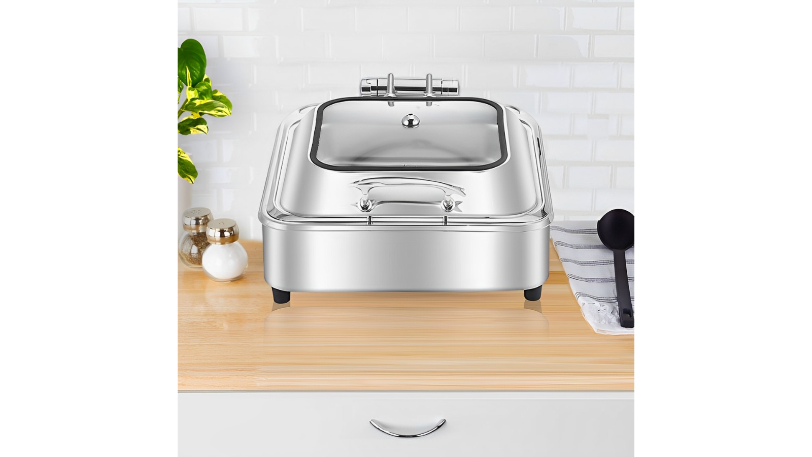 Soga Stainless Steel Square Tray Buffet Food Warmer with Top Lid