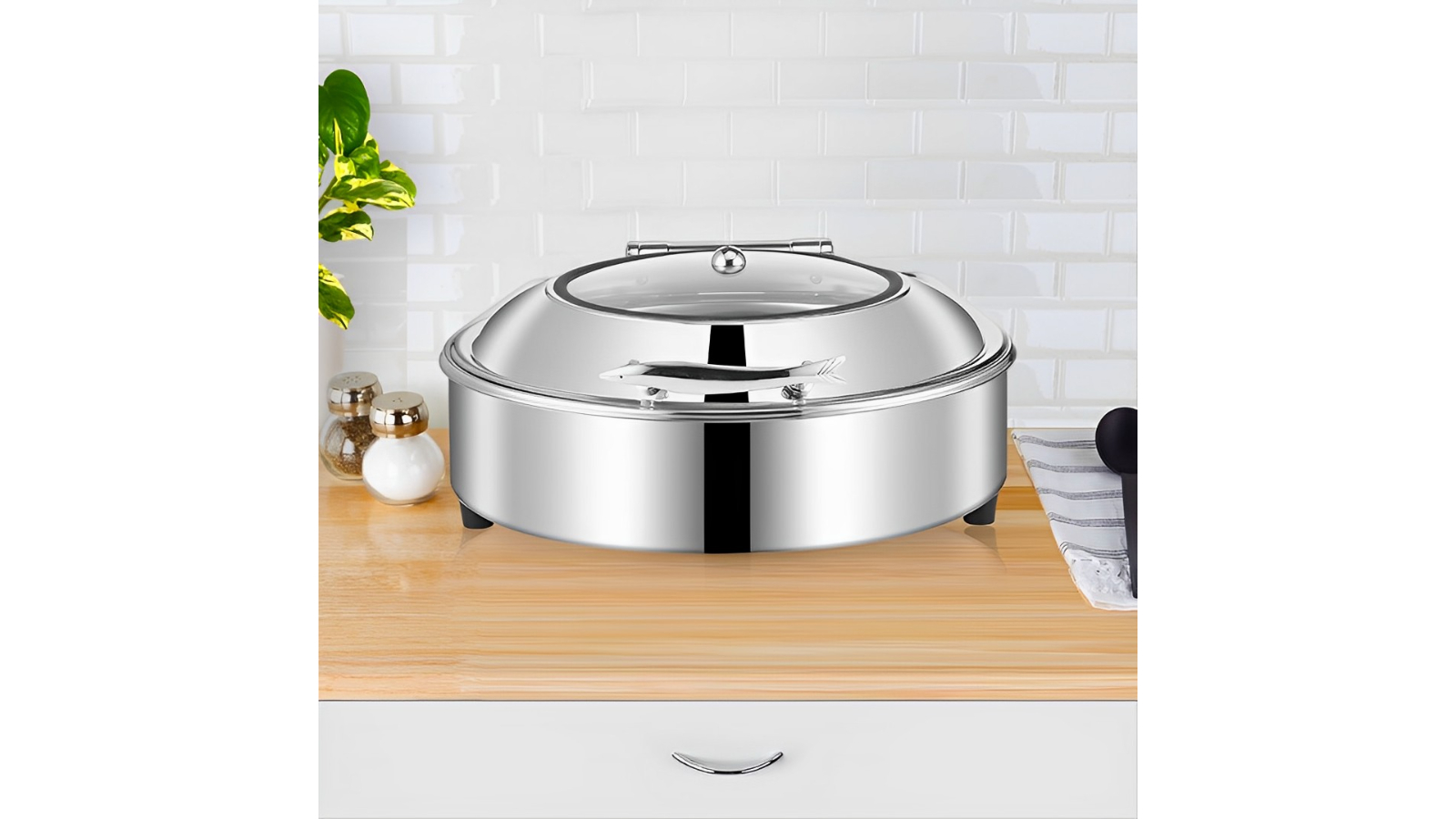Soga Stainless Steel Round Tray Buffet Food Warmer with Top Lid