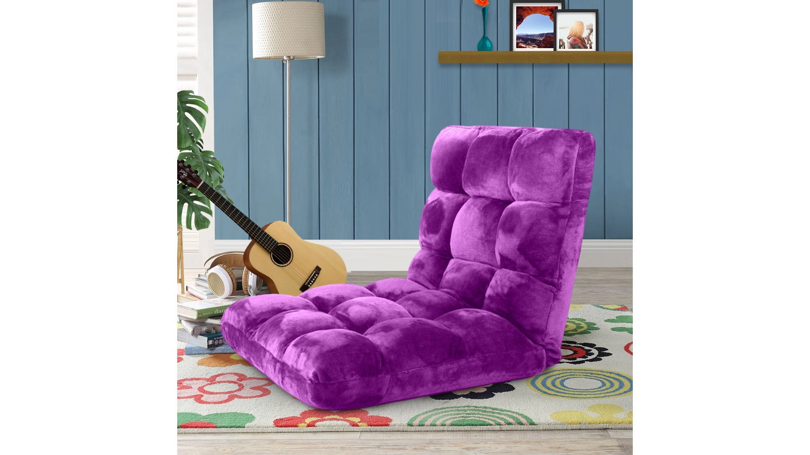 Soga 2 Piece Floor Recliner Folding Lounge Sofa Futon Couch Purple