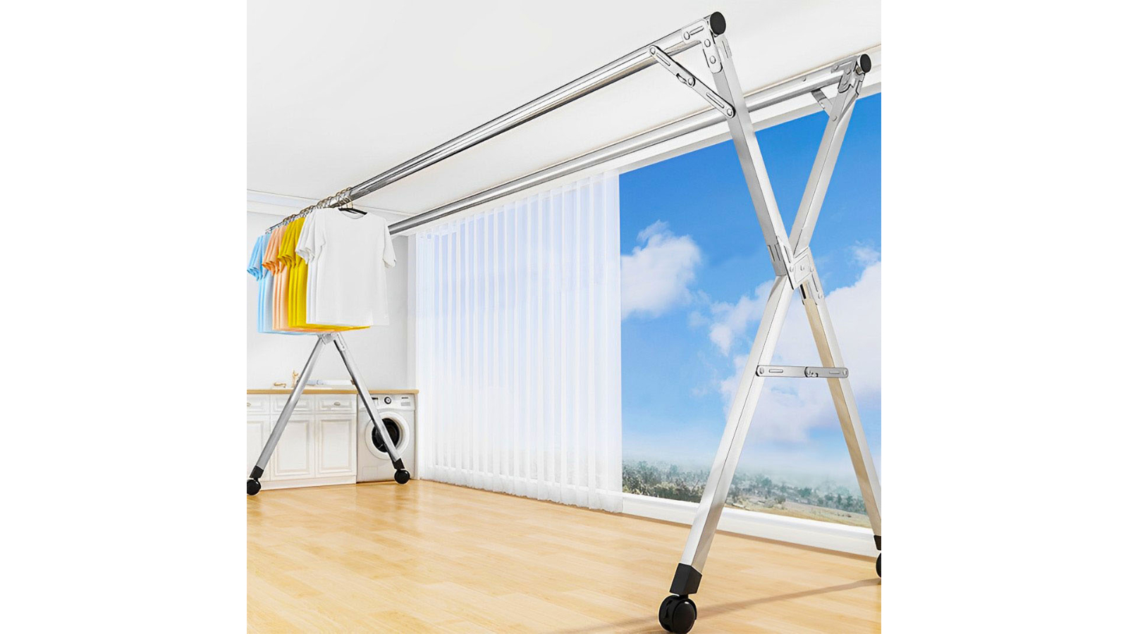 Soga Portable Standing Clothes Drying Rack with Wheels 2.4metre Harvey Norman